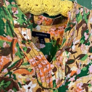 Linen Floral Shift Dress Lands End Size 12P